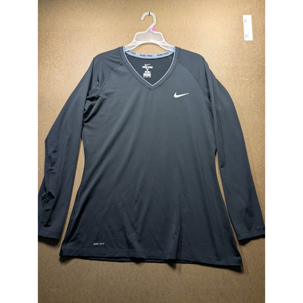 Nike Pro Dri-FIT Womens XL Black Long Sleeve V-Neck Training Shirt 458665-010